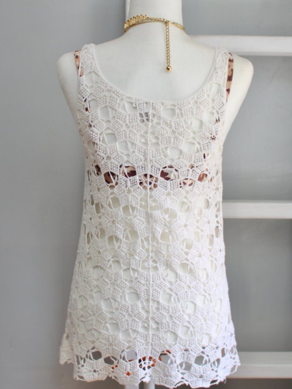 Kenar Cream Color Open Crochet Knit Tank Top Boho Festival Cottage Size Medium - Picture 2 of 5